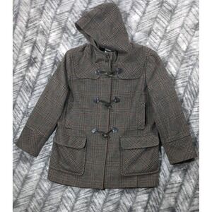 Vtg St Johns Bay Wool Cashmere Flannel Duffle Jacket Hooded Toggle Glen Check XL